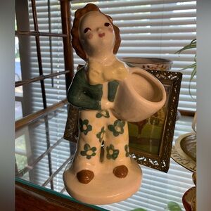 Vintage Ceramic Retro Girl Planter With Green Daisy Pants